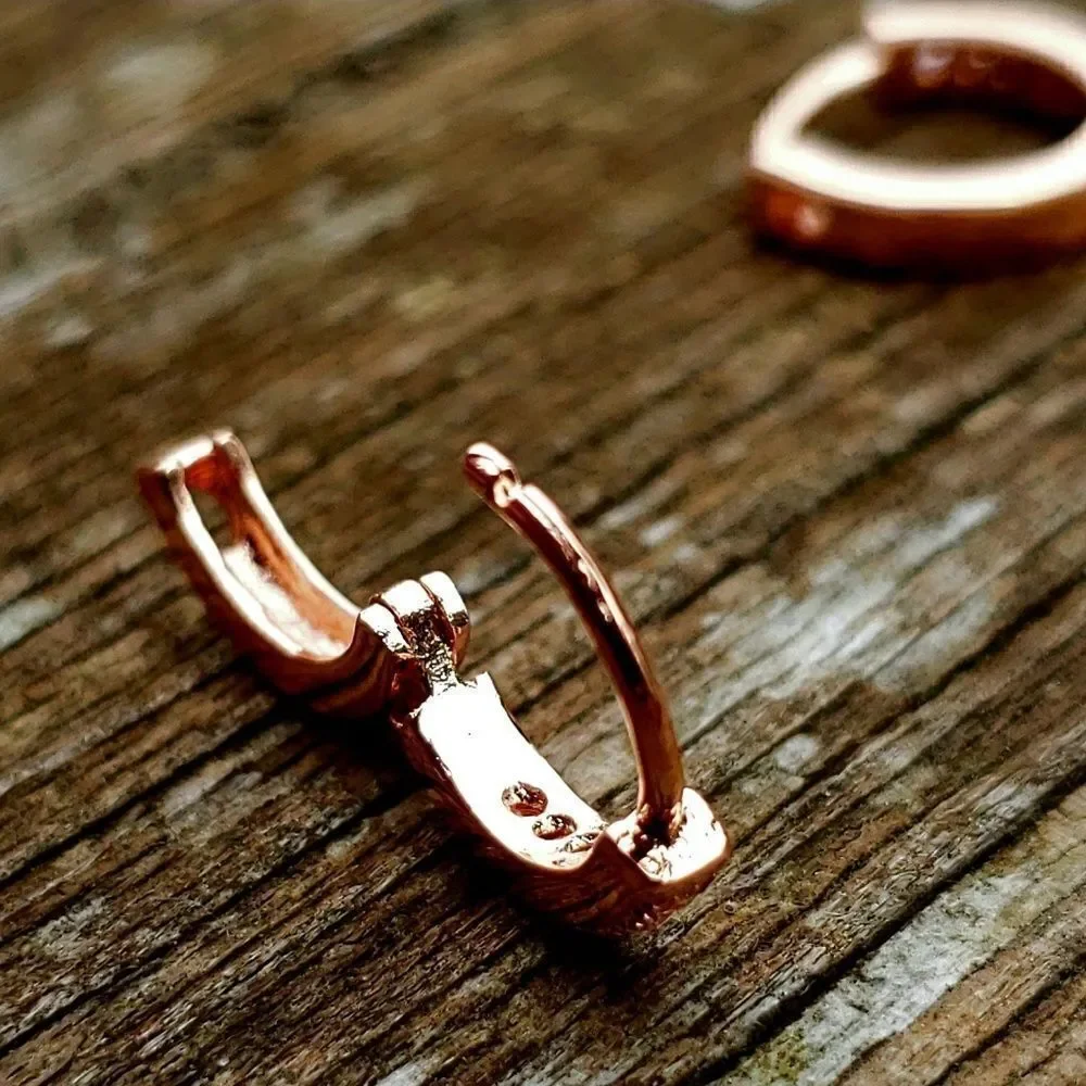 .925 Silver Rose GP Iced Out Hoop Earrings